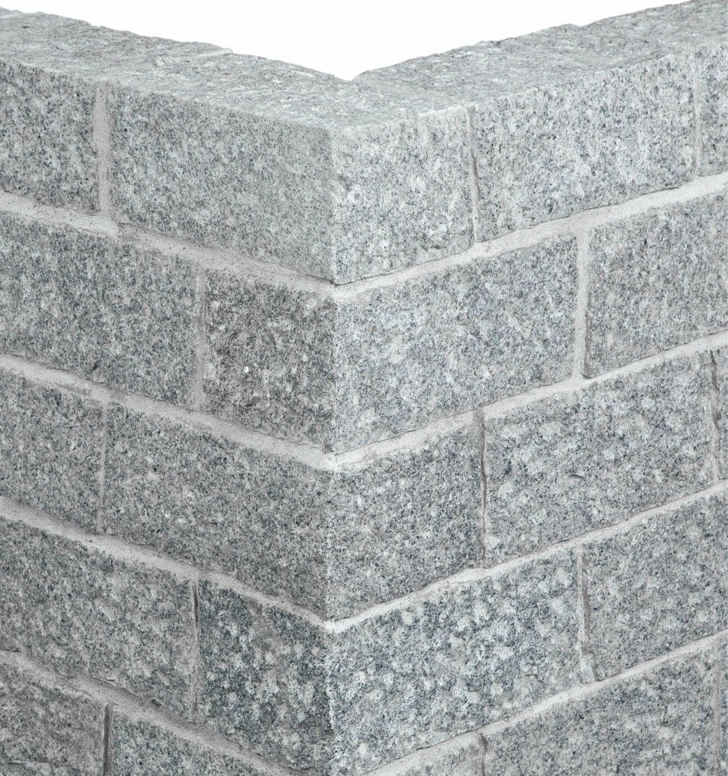 Natursteinmauer Kristall grau Modulmauerstein 12 x 15 x 30 cm Sichflächen spaltrau, Lager-& Stirnflächen gesägt.