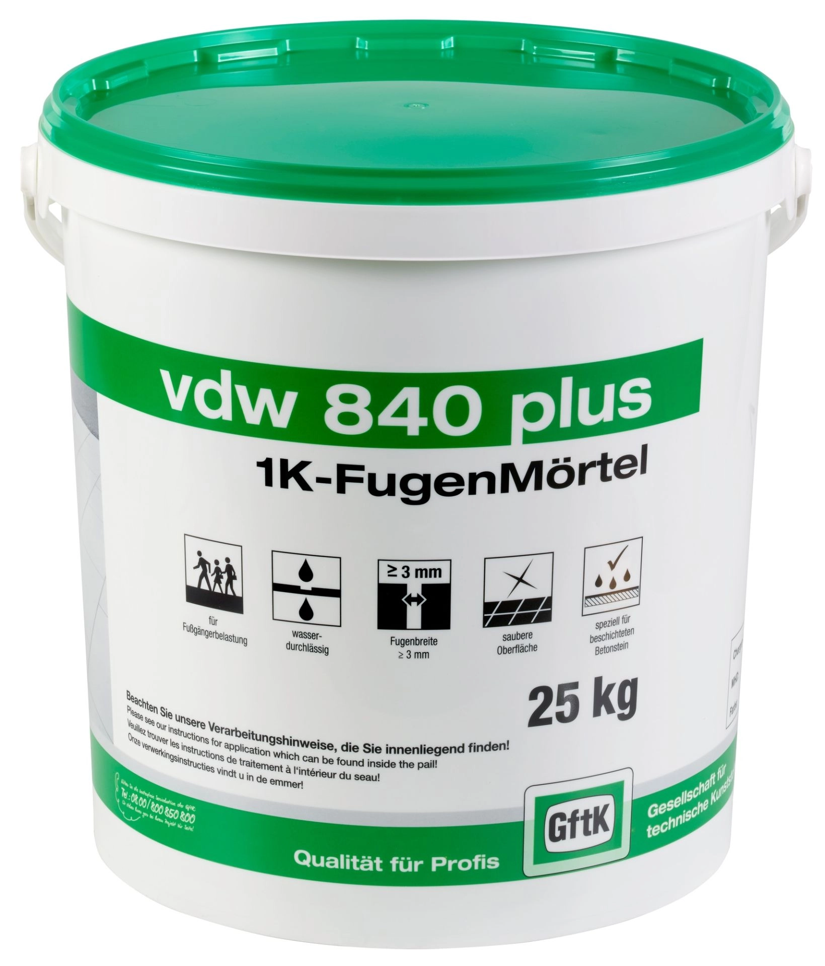 Plattenfugenmörtel GFTK VDW 840 Plus 1K Steingrau  